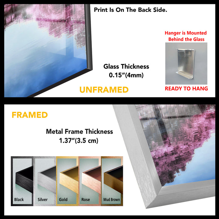 Japanese Trees on Lake Glass Wall Art