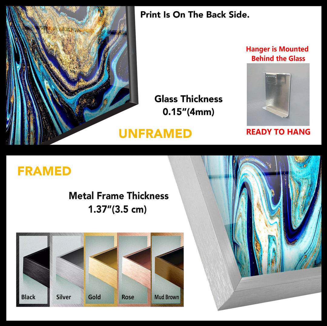 Blue and Gold Veins Alcohol ink Glass Wall Art