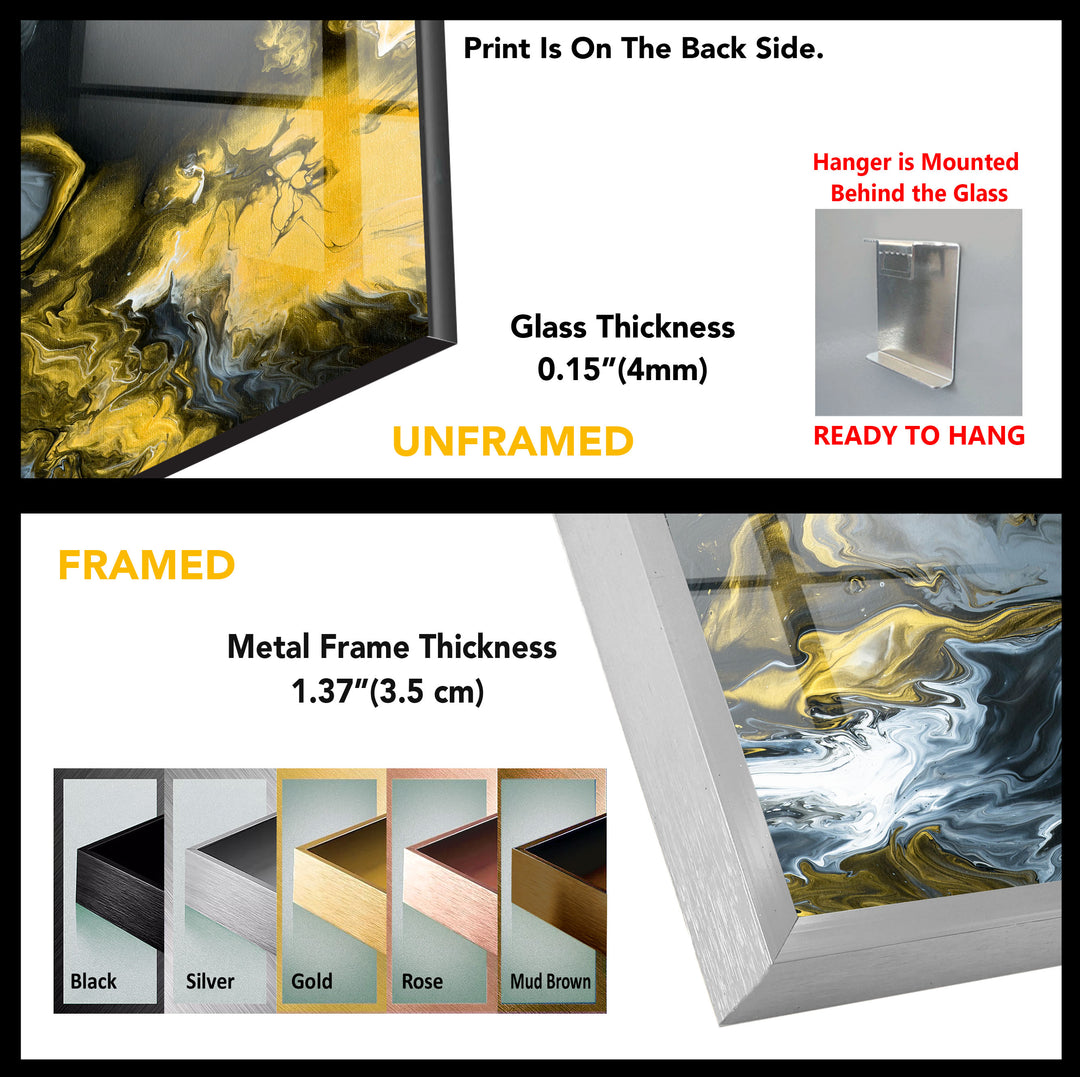 Black and White with Gold Abstract Glass Wall Art for living room