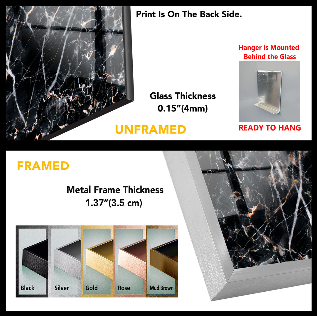 Black Abstract Marble Decor Glass Wall Art