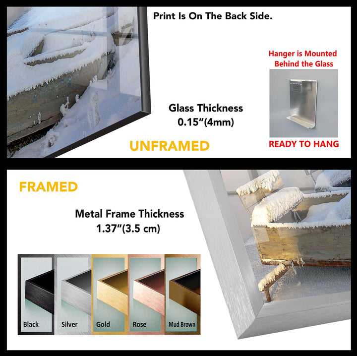 Frozen Winter Boats Glass Wall Art