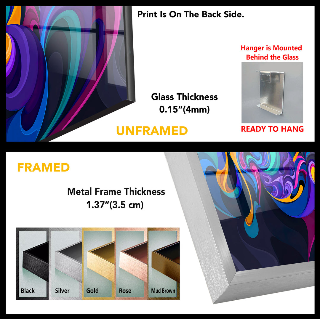 Colorful Ink Waves Glass Wall Art , glass photo prints, glass picture prints