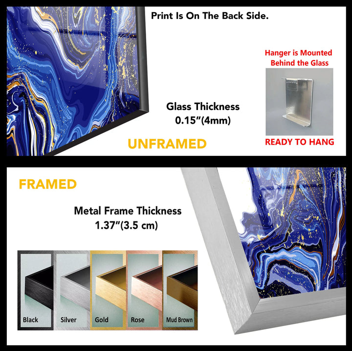 Dark Blue & Gold Marble Glass Wall Art