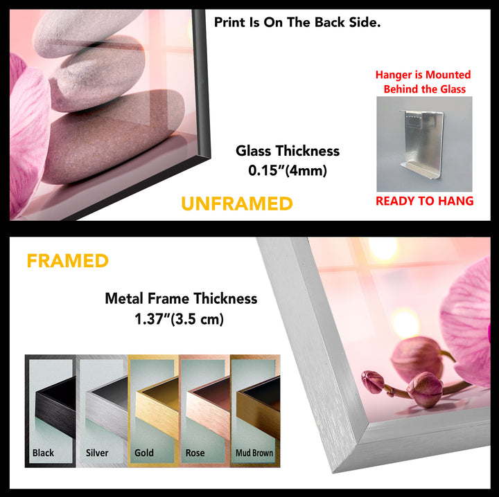 Zen Spa Stones and Pink Flower Tempered Glass Wall Art - MyPhotoStation