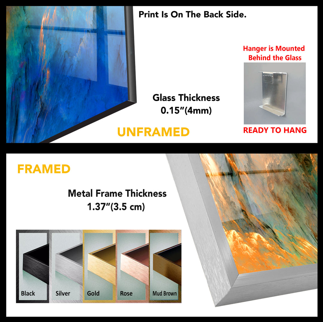 Blue Gold Abstract Tempered Glass Wall Art - MyPhotoStation