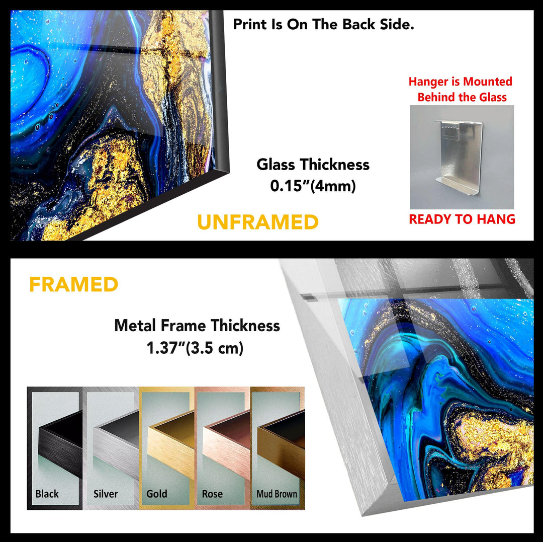 Blue Gold Marble Abstract Glass Wall Art