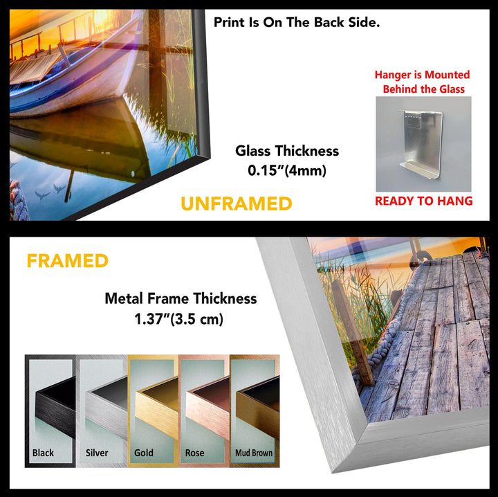 Lake Under Sunset Pier Glass Wall Art