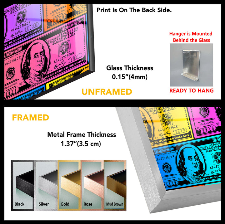 Neon Dollar  Tempered Glass Wall Art - MyPhotoStation