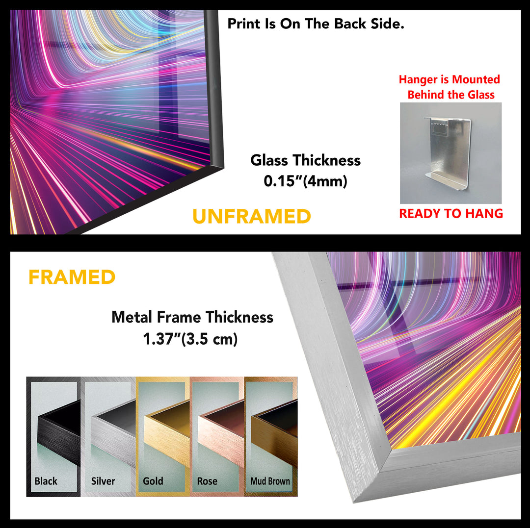 Neon Color Lines Glass Wall Art