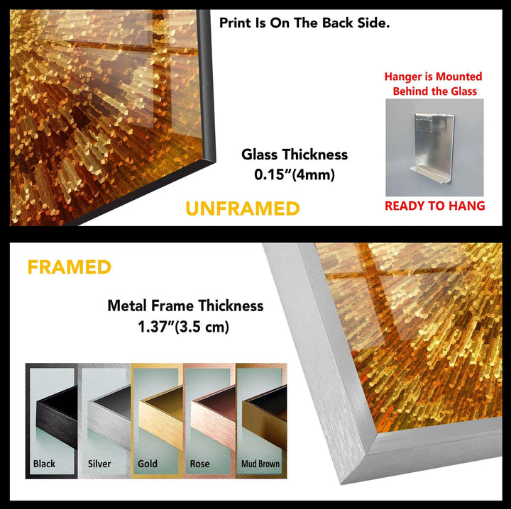 Golden Abstract Art Glass Wall Art