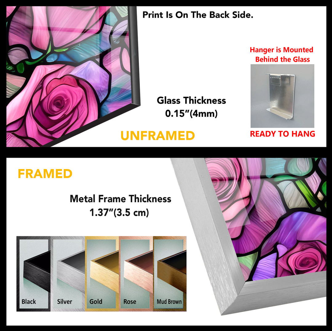 Floral Stained Window Tempered Glass Wall Art - MyPhotoStation