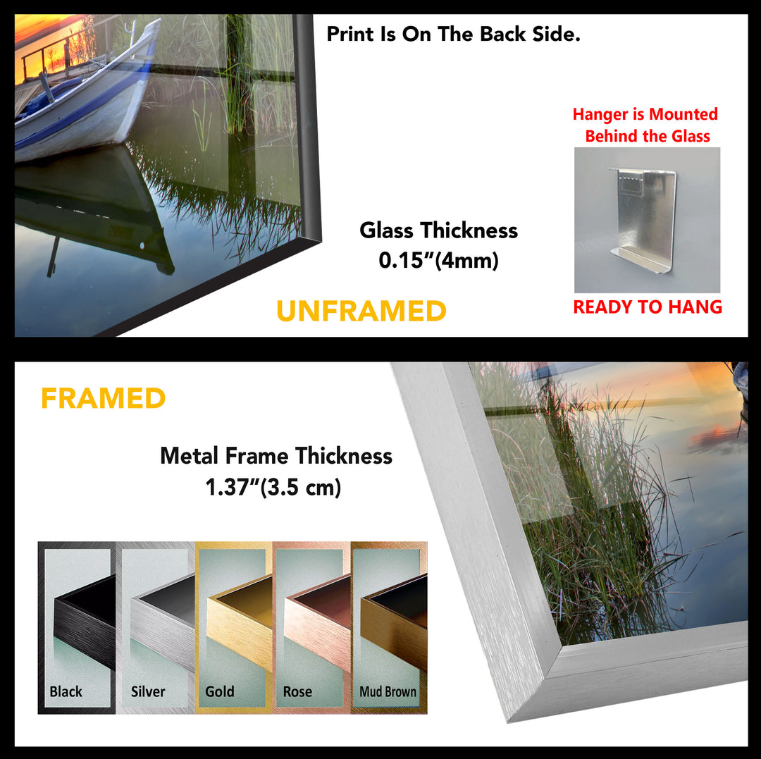 Rowing Boat On Lake Glass Wall Art