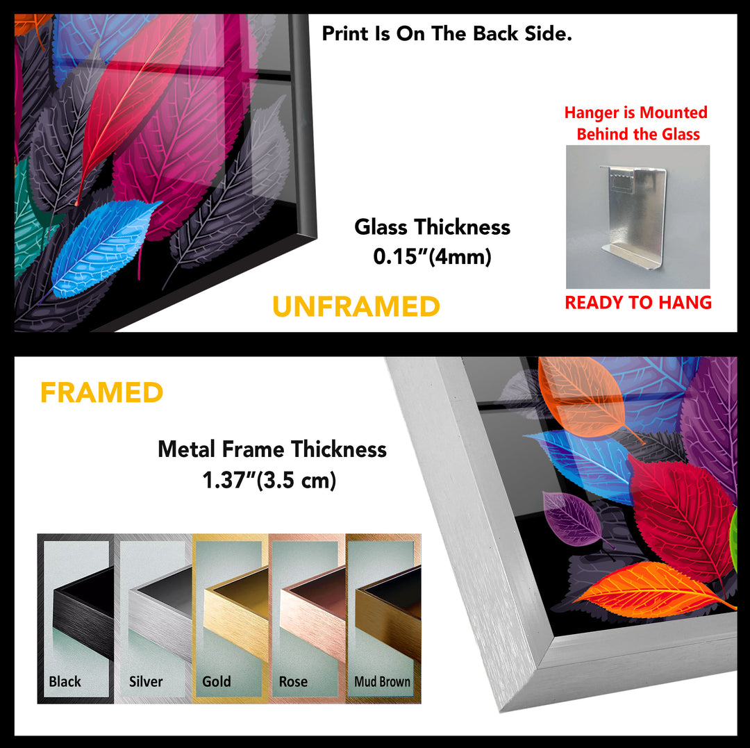 Modern Colorful Leaf Glass Wall Art, large glass photo prints, glass wall photos