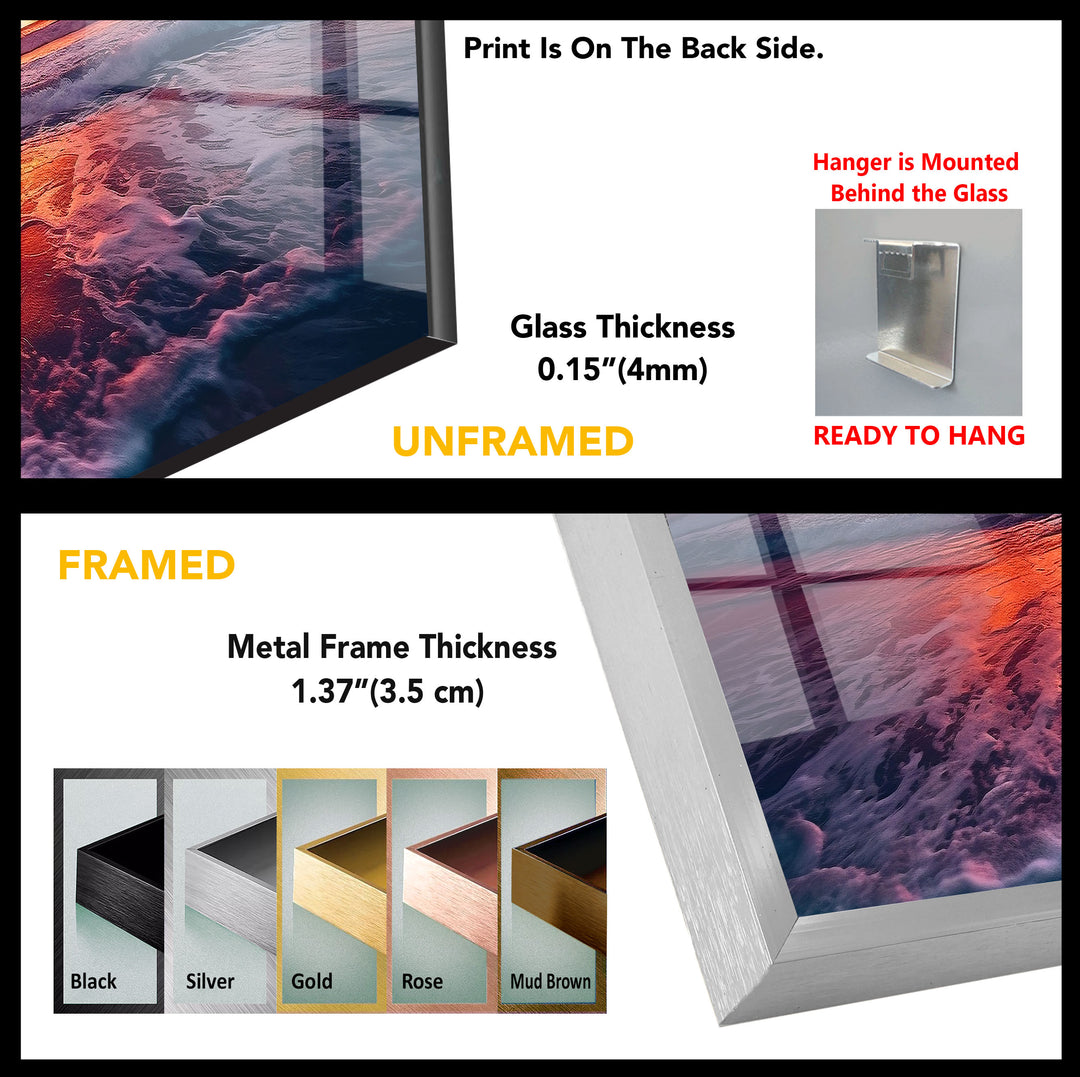 Sunset Over Water Waves Glass Wall Art