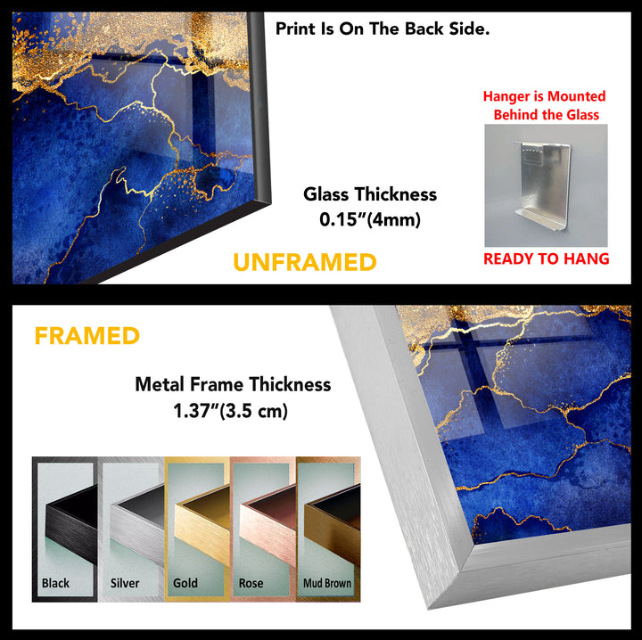 Blue and Golden Abstract Glass Wall Art