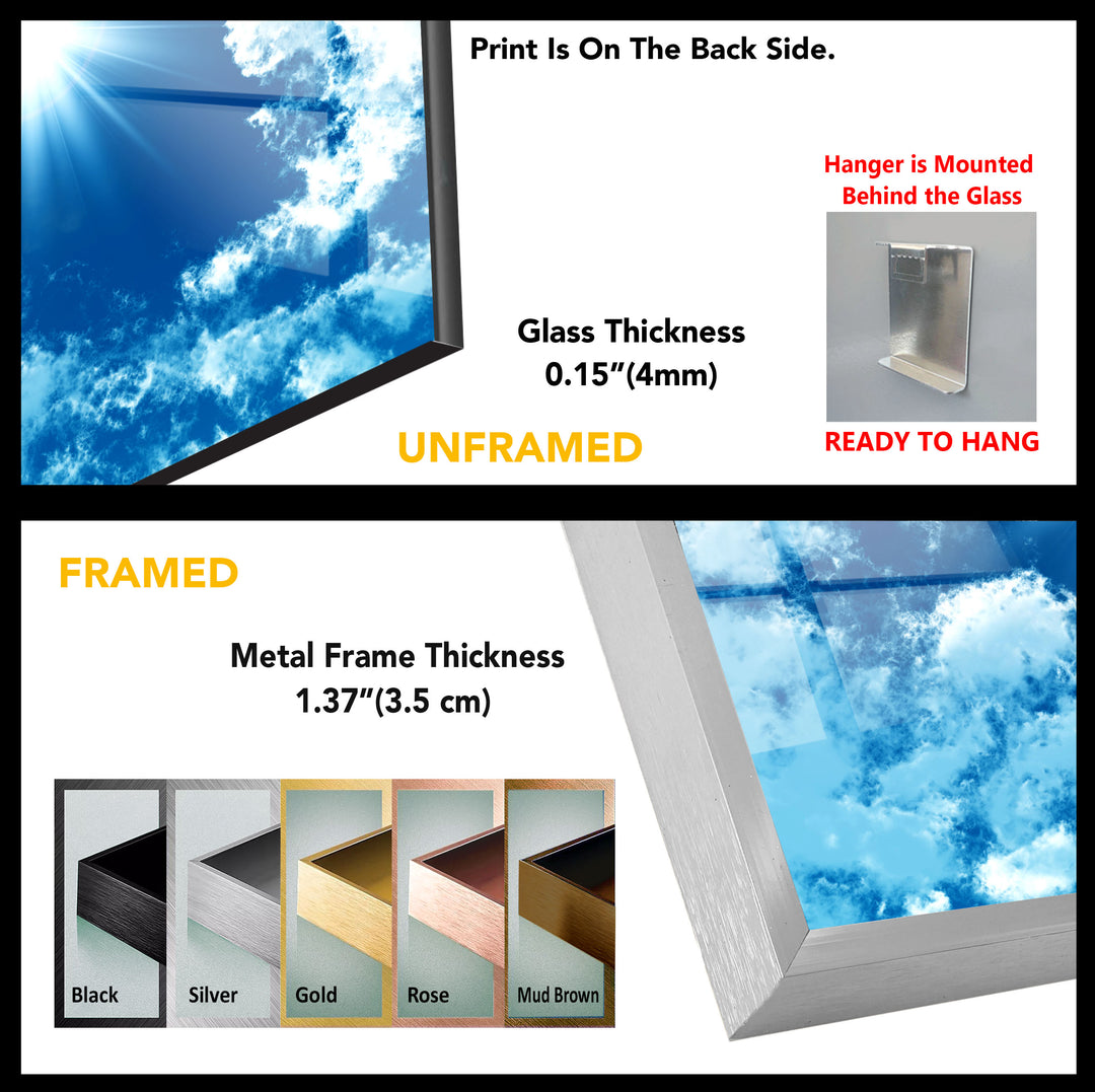 Blue Shiny Sky & White Clouds Glass Wall Art