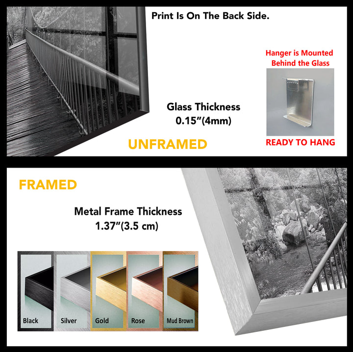 Old Black & White Bridge Glass Wall Art