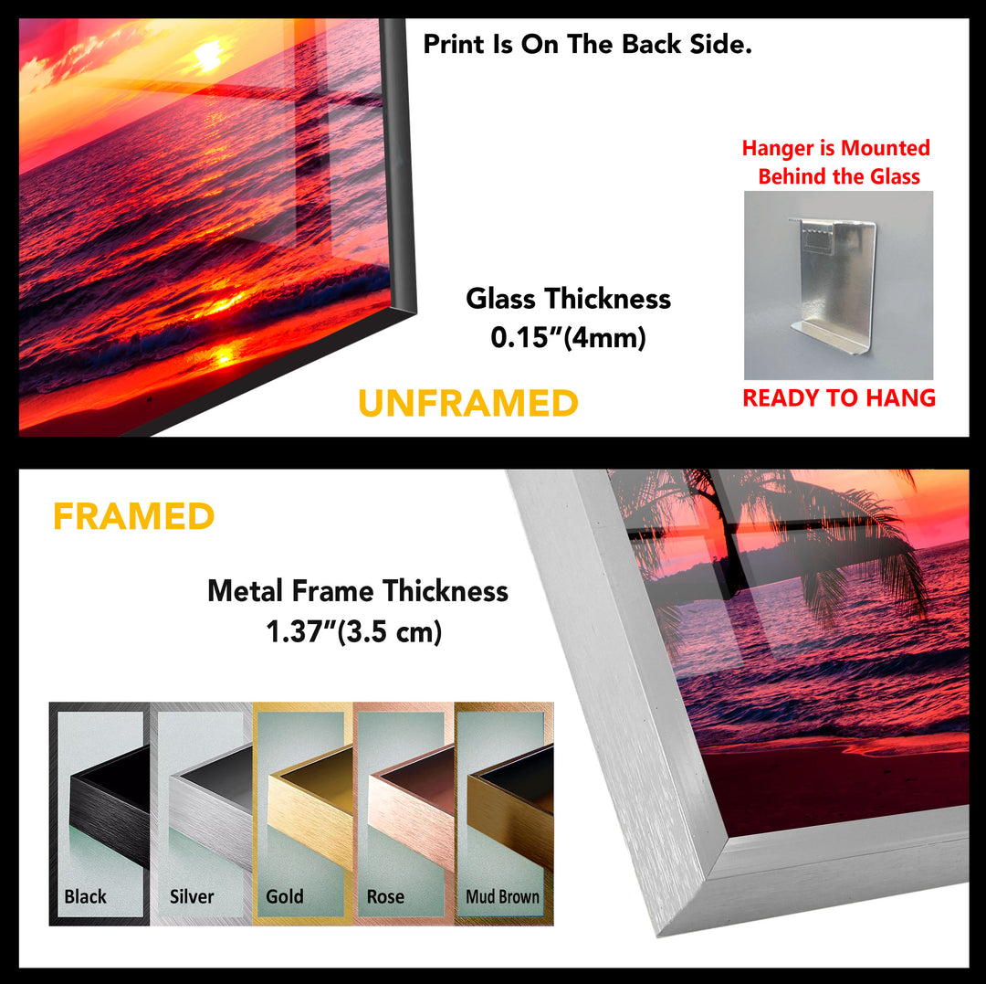 Sunset Red Landscape Glass Wall Art