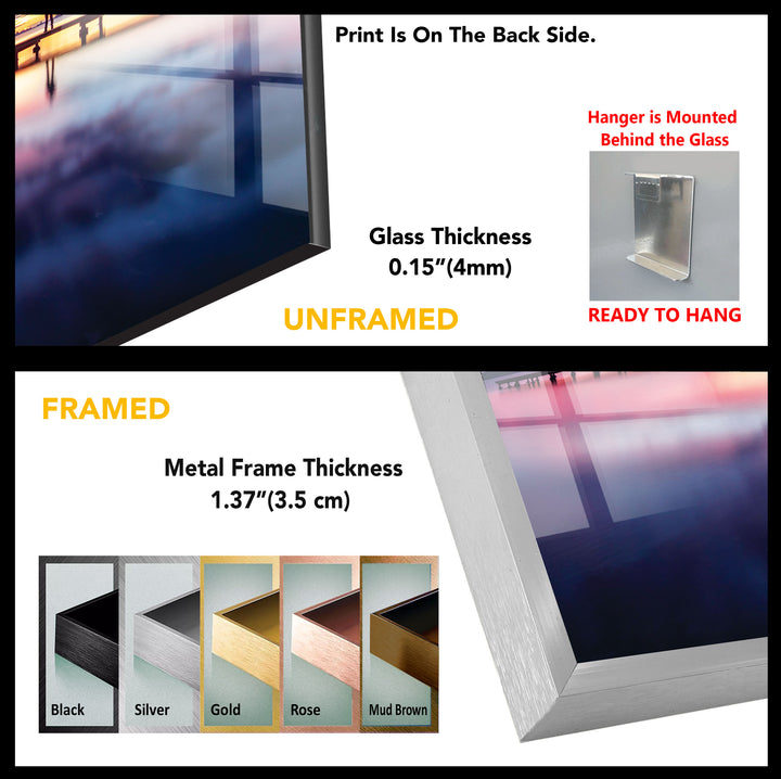 Sunset Pier Landscape Glass Wall Art