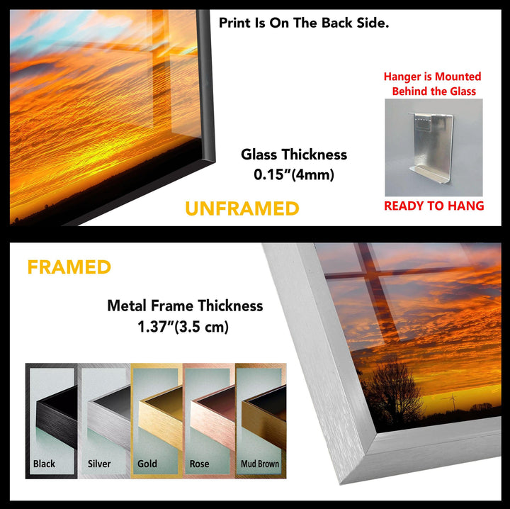 Sunset Sky Orange Landscape Glass Wall Art