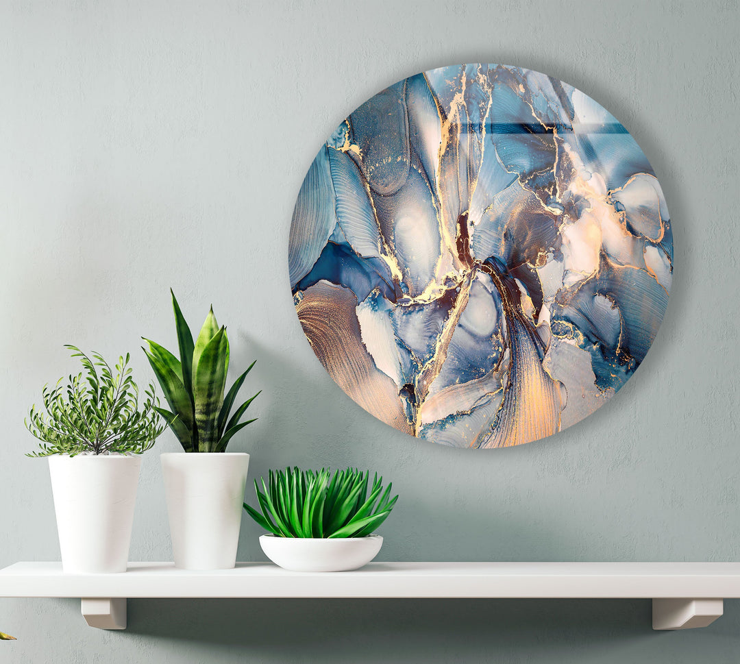 Blue Gray Alcohol ink Art Glass Wall Art