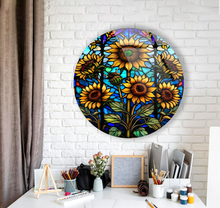 Sunflower Stained Window Glass Wall Art, art glass wall art, glass wall art pictures