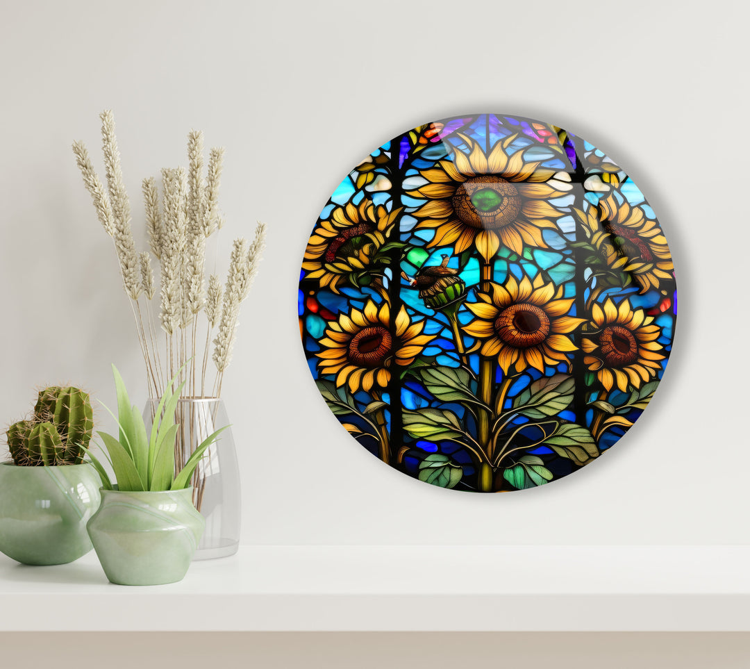 Sunflower Stained Window Glass Wall Art, glass pictures for Wall, glass prints wall art