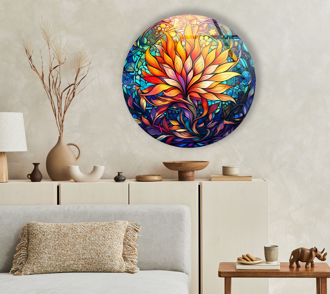 Stained Colored Lotus Glass Wall Art print picture on glass, Tempered Glass Wall Art