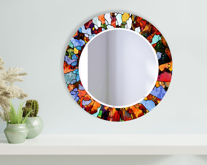 Colored Mosaic Stones Wall Mirror Square Wall Mirror
