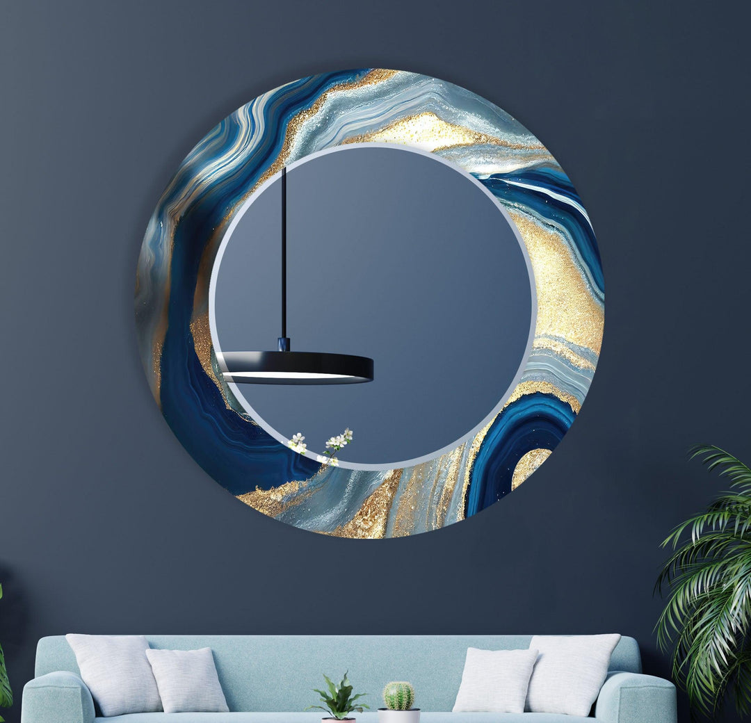 Marble Silver & Blue Wall Mirror wall mirror
