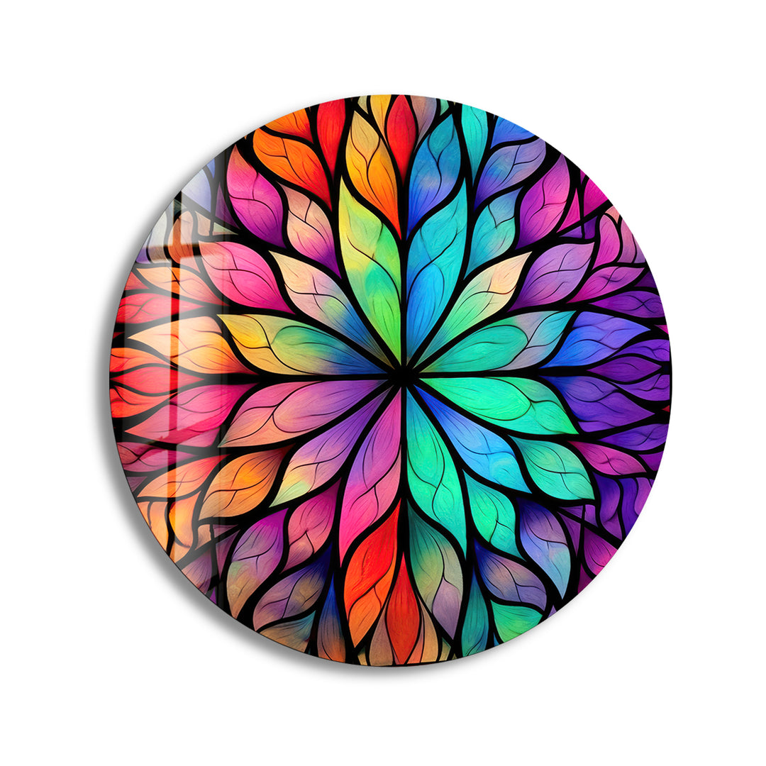 Stained Round Colored Leafs Glass Wall Art custom glass pictures, glass art prints
