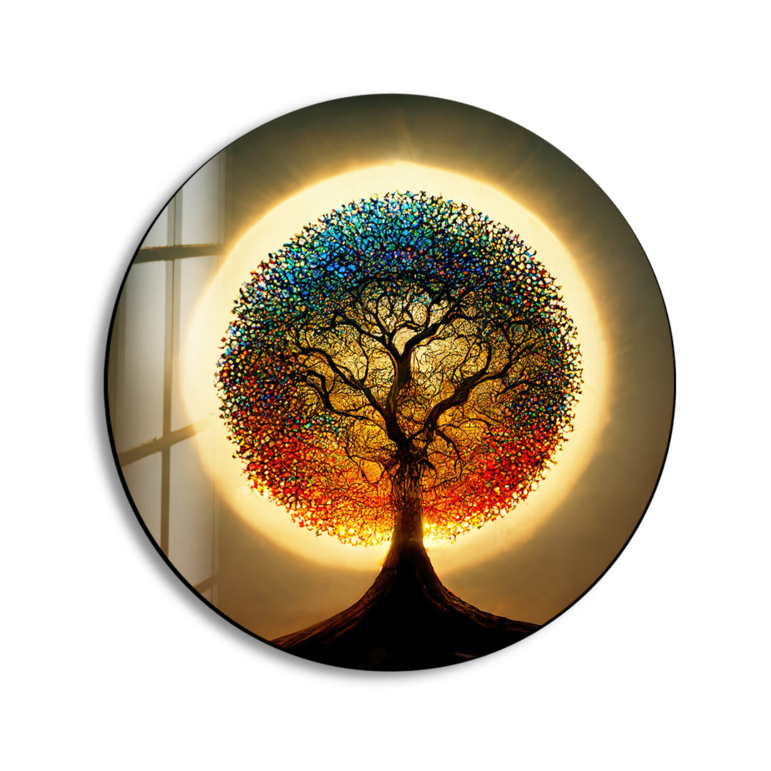 Life of Tree Round Glass Wall Art photo print on glass, prints on glass wall art