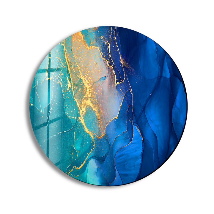 Modern Blue Marble Abstract Round Glass Wall Art glass photo prints, glass picture prints