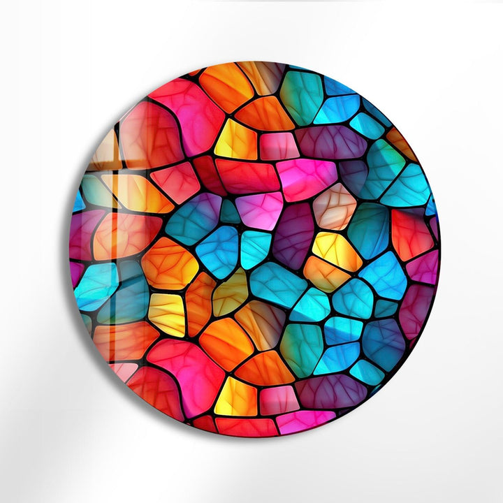 Colorful Modern Stained Round Glass Wall Art custom glass photo prints, large glass prints
