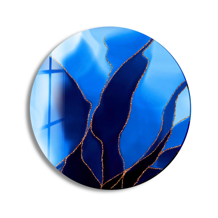 Abstract Round Black & Blue Glass Wall Art Glass Printing Wall Art, Print photos on glass
