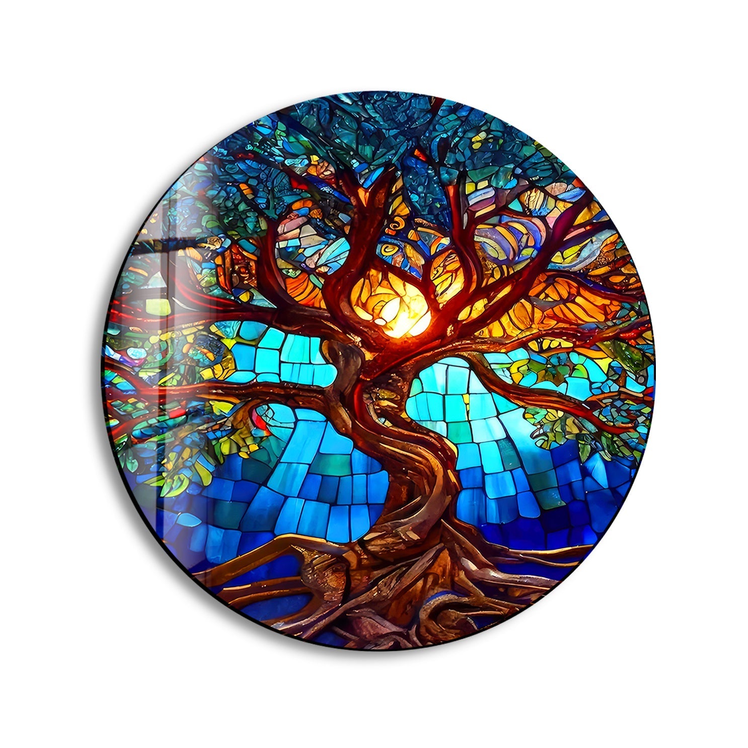 Stained Tree of Life Round Glass Wall Art picture on glass wall art, photos printed on glass