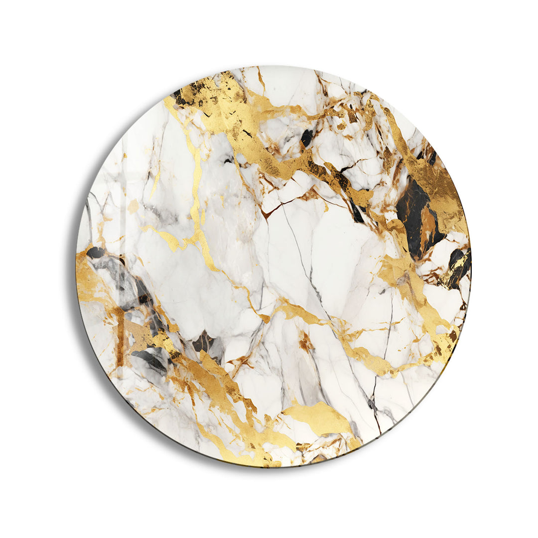 Golden Marble Round Glass Wall Art print picture on glass, Tempered Glass Wall Art
