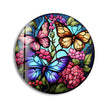 Stained Butterfly Round Tempered Glass Wall Art