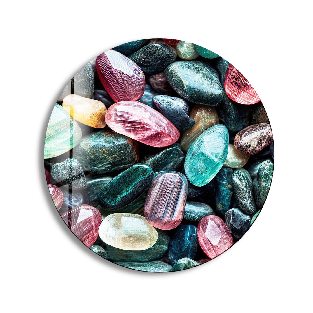 Colored Zen Spa Stones Round Glass Wall Art print picture on glass, Tempered Glass Wall Art
