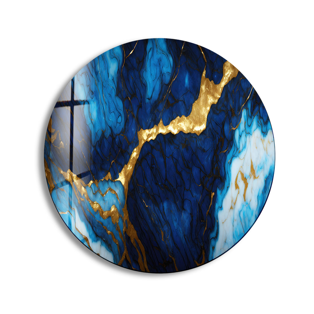 Dark Blue & Gold Marble Round Glass Wall Art large glass photo prints, glass wall photos
