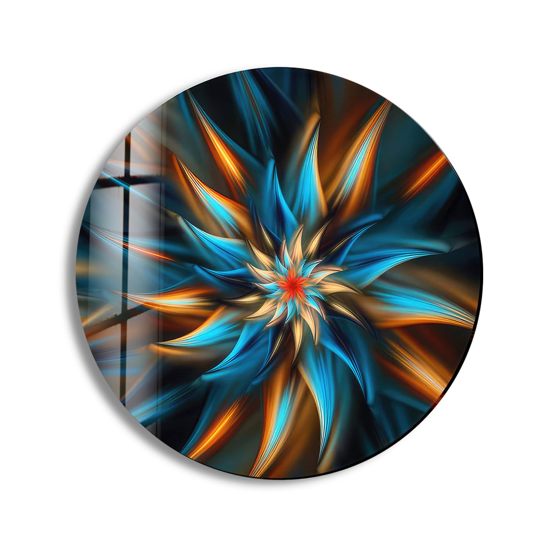 Abstract Round Fractal Blue Glass Wall Art Glass Printing Wall Art, Print photos on glass
