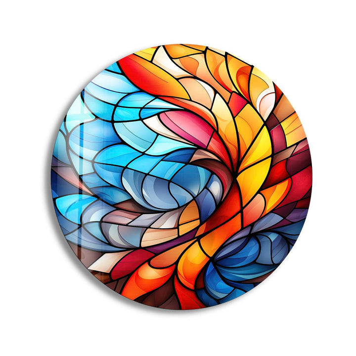 Stained Round Blue & Orange Glass Wall Art stained glass wall art, stained glass wall decor
