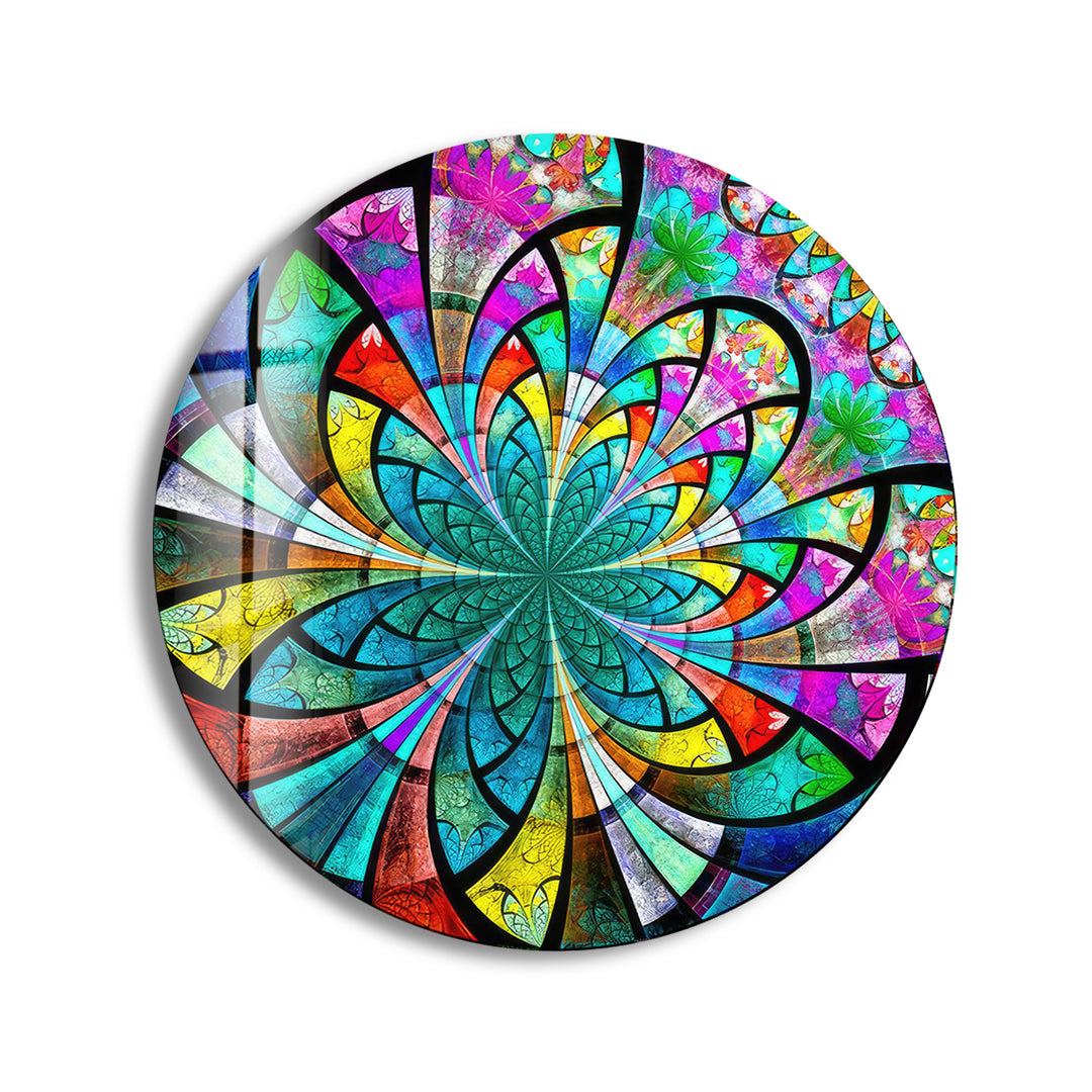 Stained Colored Flower Round Glass Wall Art glass wall decor, glass wall art decor
