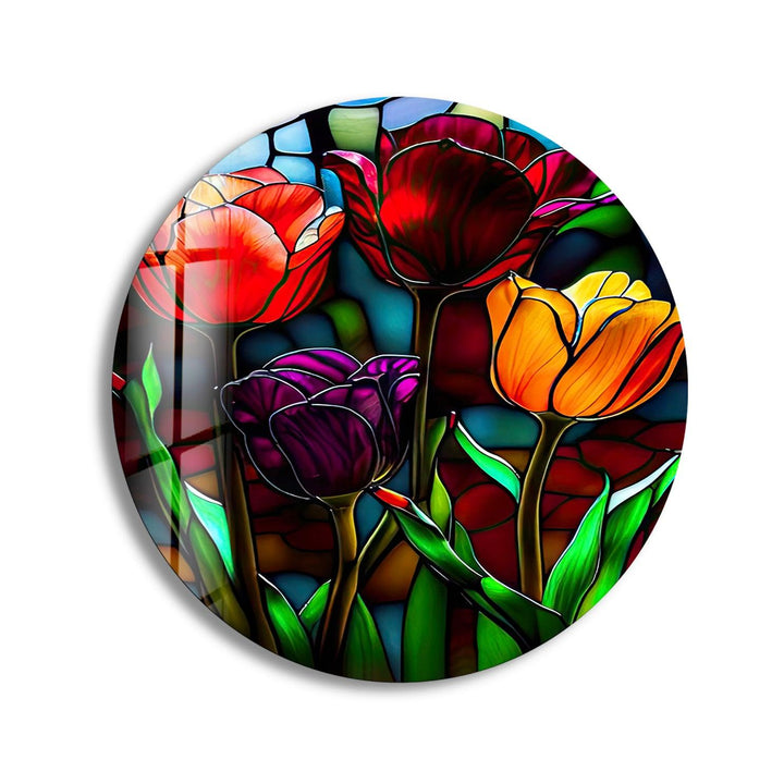 Stained Round Colored Rose Glass Wall Art glass photo prints, glass picture prints
