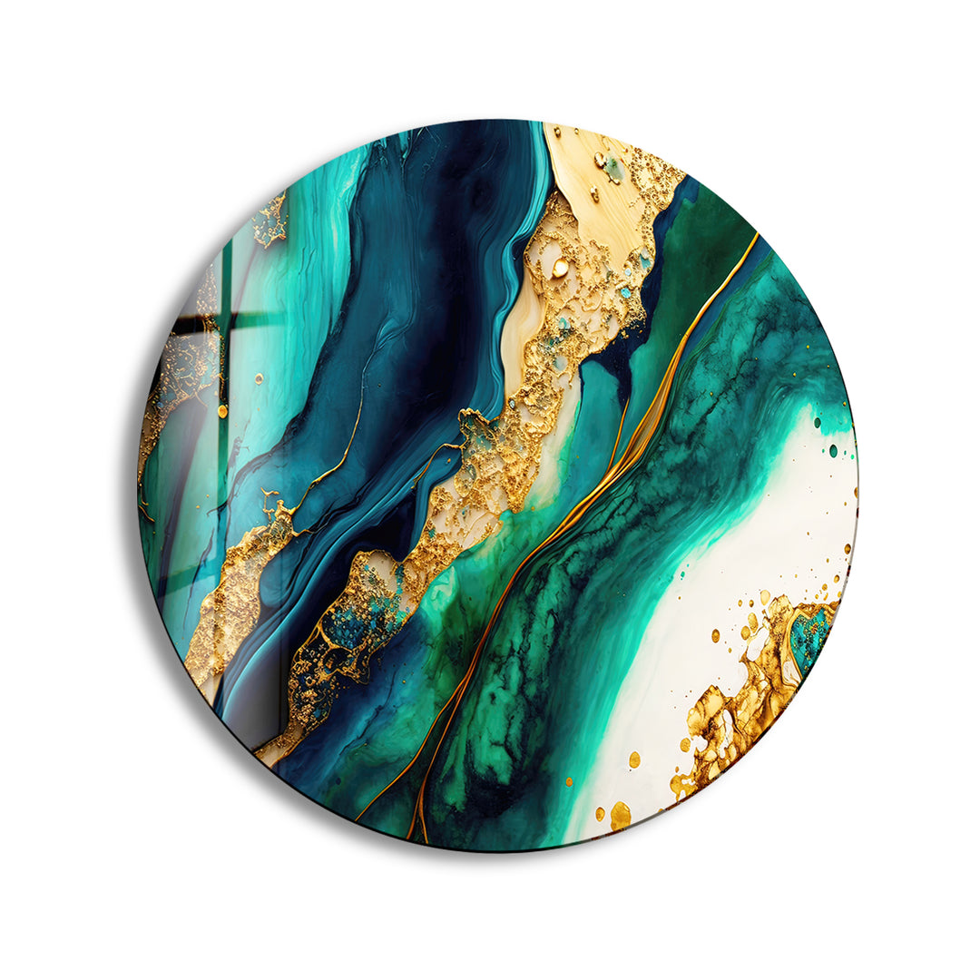 Green & Gold Marble Round Glass Wall Art glass photo prints, glass picture prints
