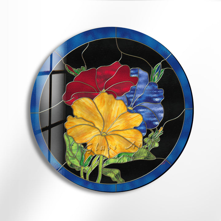 Colorful Flowers Round Glass Wall Art large glass photo prints, glass wall photos
