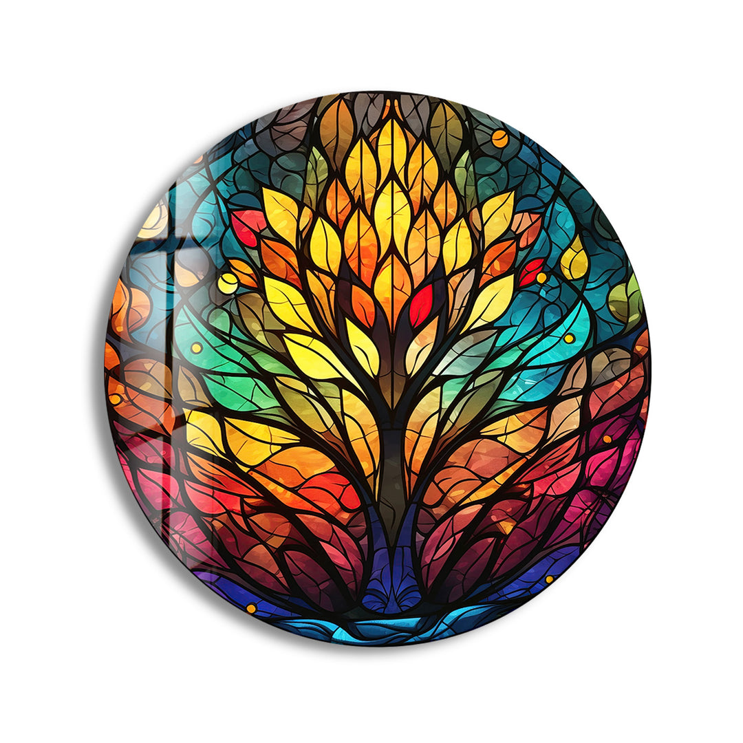 Tree Design Stained Round Glass Wall Art custom glass photo prints, large glass prints
