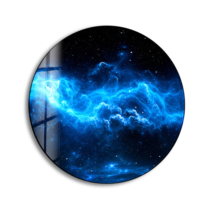 Abstract Round Blue Space Glass Wall Art custom glass photo prints, large glass prints
