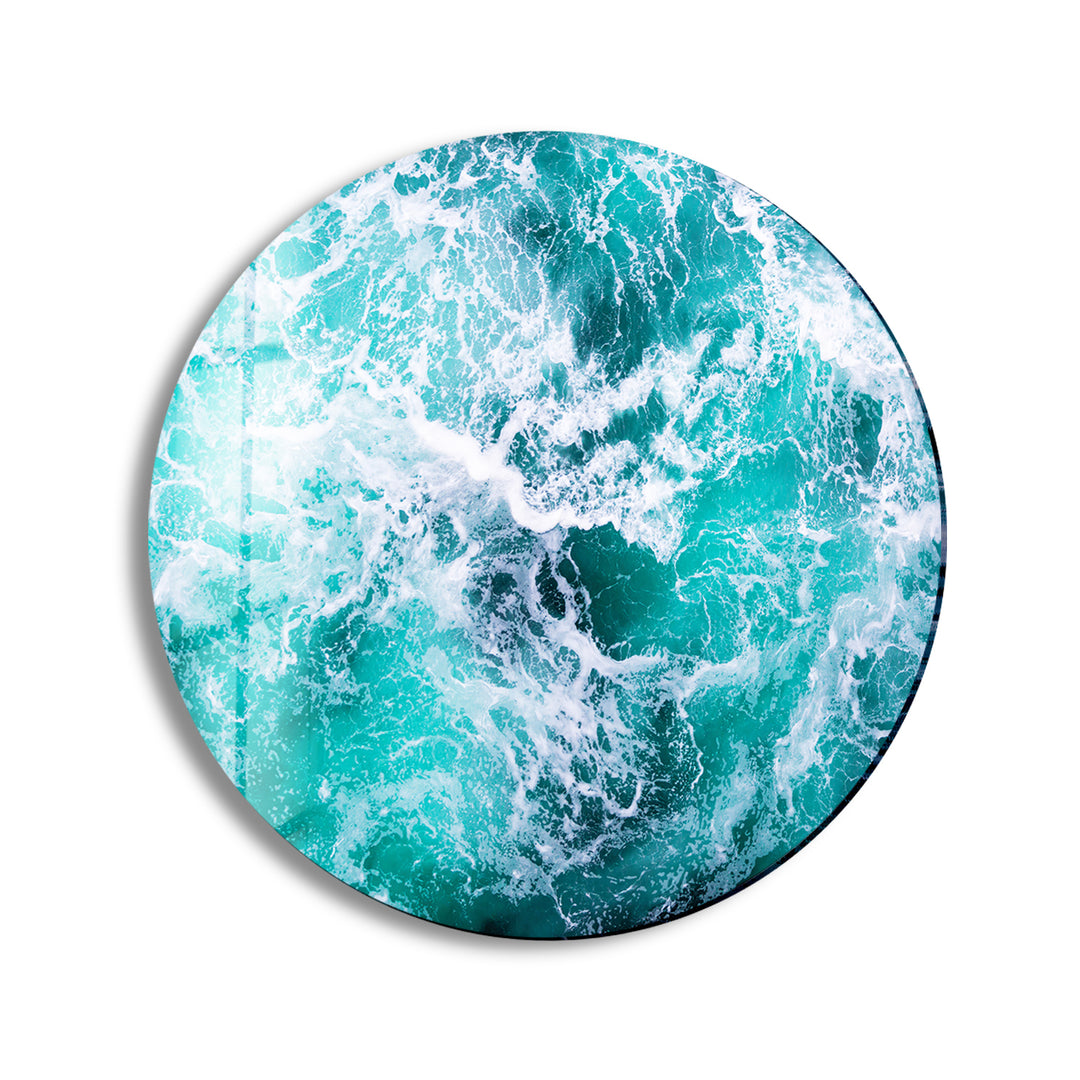 Wave Pattern Abstract Round Glass Wall Art print on glass, glass printed photos