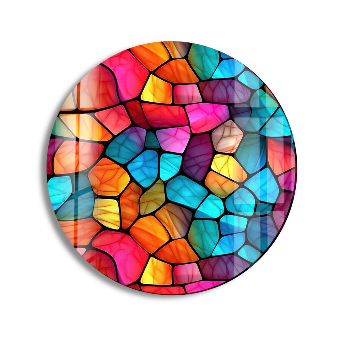 Colorful Modern Stained Round Glass Wall Art print on glass, glass printed photos
